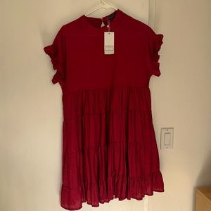 Miholl Burgundy Color A -Line Ruffle Babydoll Dress Size Small NWT